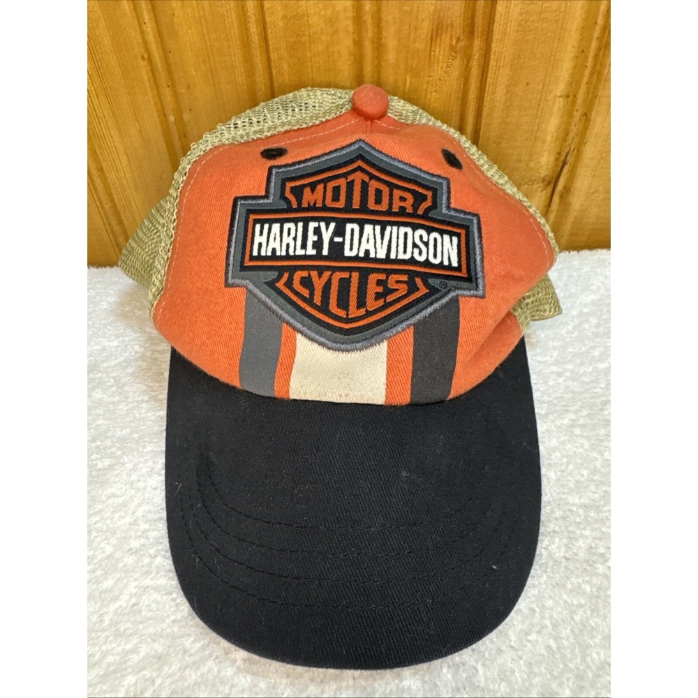Toddler Harley Davidson Hat 2t 3t 4t Mesh Back Orange And Black Youth Kids Cap